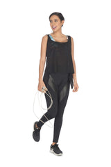 Black high-waisted leggings with shiny stripes including tummy control