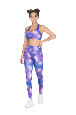 Purple/Rhombus activewear set - matching crop top & high-waisted leggings