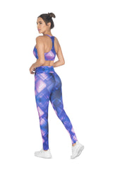 Purple/Rhombus activewear set - matching crop top & high-waisted leggings