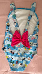 One-piece with stripe pattern and a bow at the back