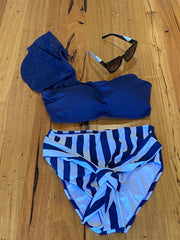 Bikini set - one shoulder with ruffle trimming top & high-waisted panty with ties